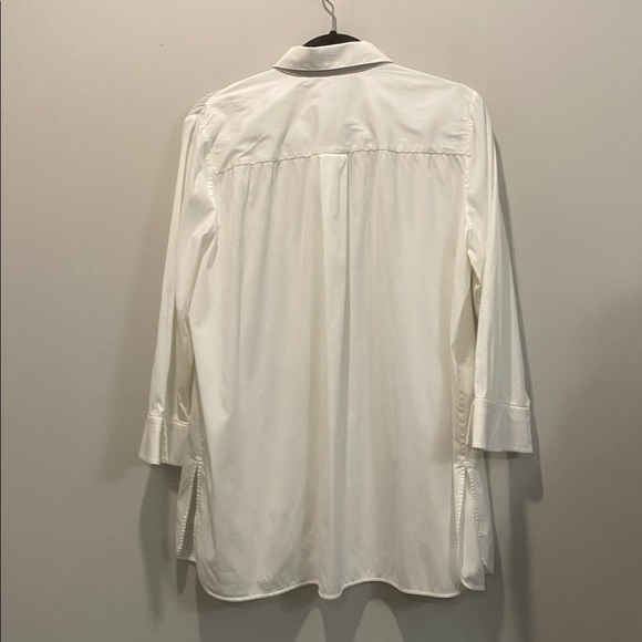 Lafayette 148 New York White Long Cotton Blouse Split Sides Size large - Picture 8 of 16